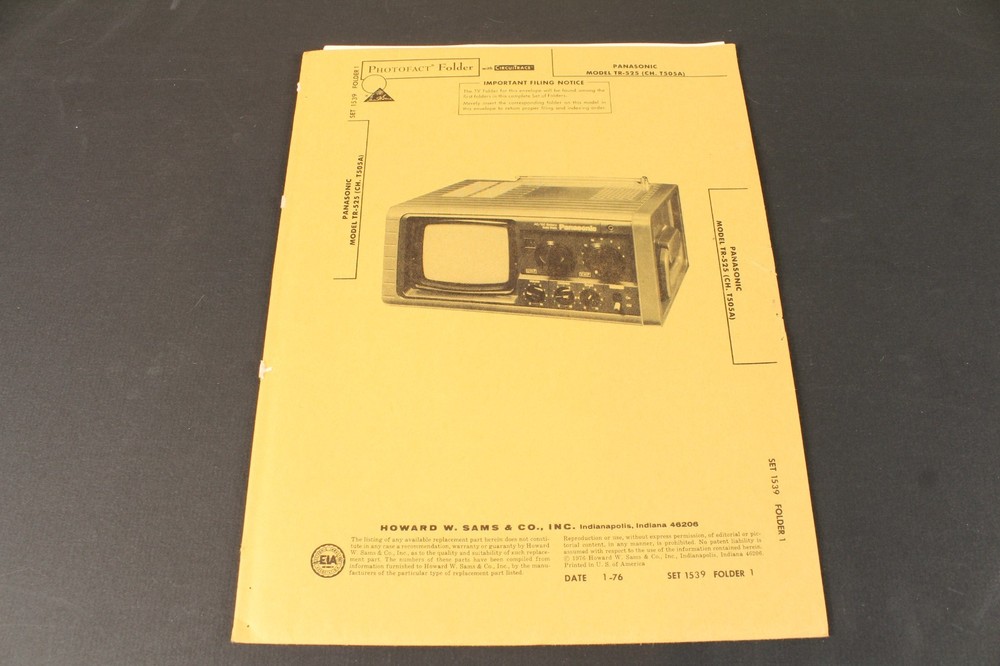 Panasonic TR-525 T505A Television TV Service Manual Schematics Sam’s 1539-1