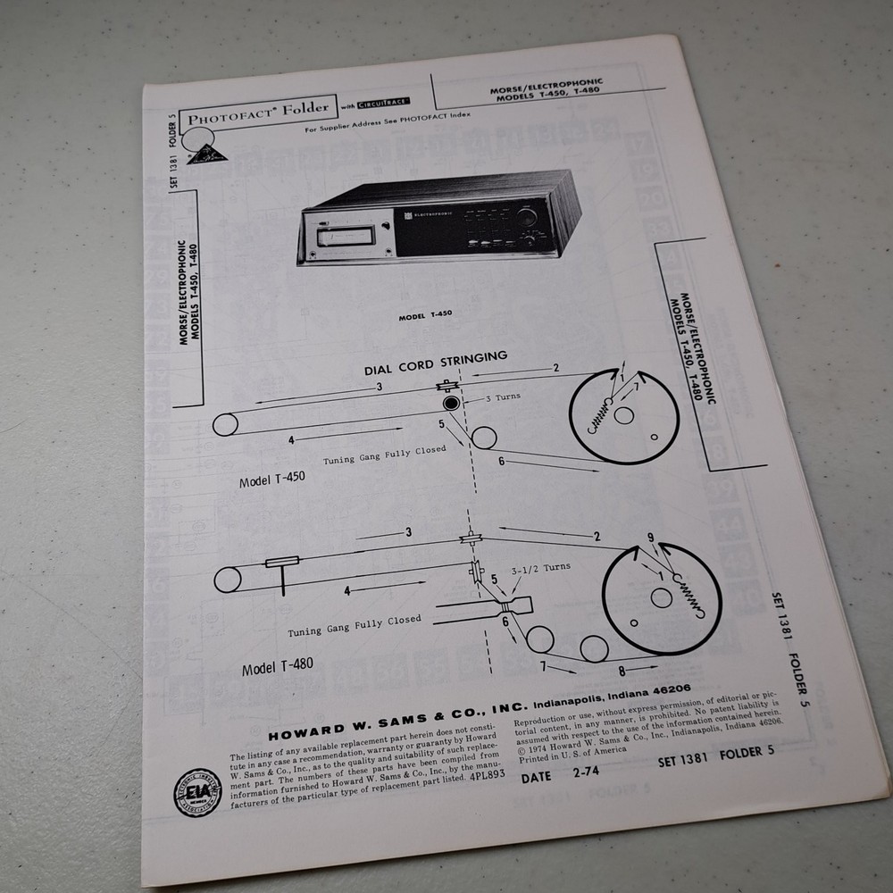 Morse/Electrophonic Service Manual T-450 T-480 1974 Photofact Schematics Illus