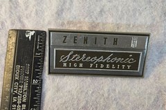 1962 ZENITH MHT-15 Floor Console Stereo Metal BADGE