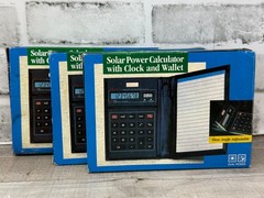 Vtg Set of 3 8 Digits Solar Power Calculator w/ Clock and Wallet NOS JC Penney
