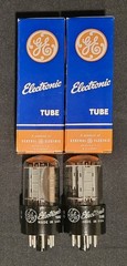 GE 6SN7 GTB 1962 WHITE LABEL CHROME SIDED HALO TALL BLACK BASE MATCHING SET