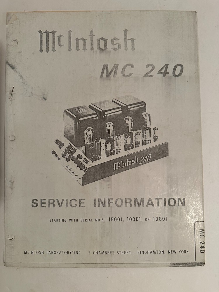 McIntosh MC 240 Amplifier Original Service Manual