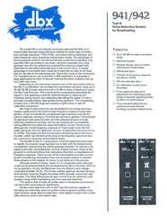 DBX 941 942 Noise Reduction Dealer Data / Spec Sheet Brochure *Original*