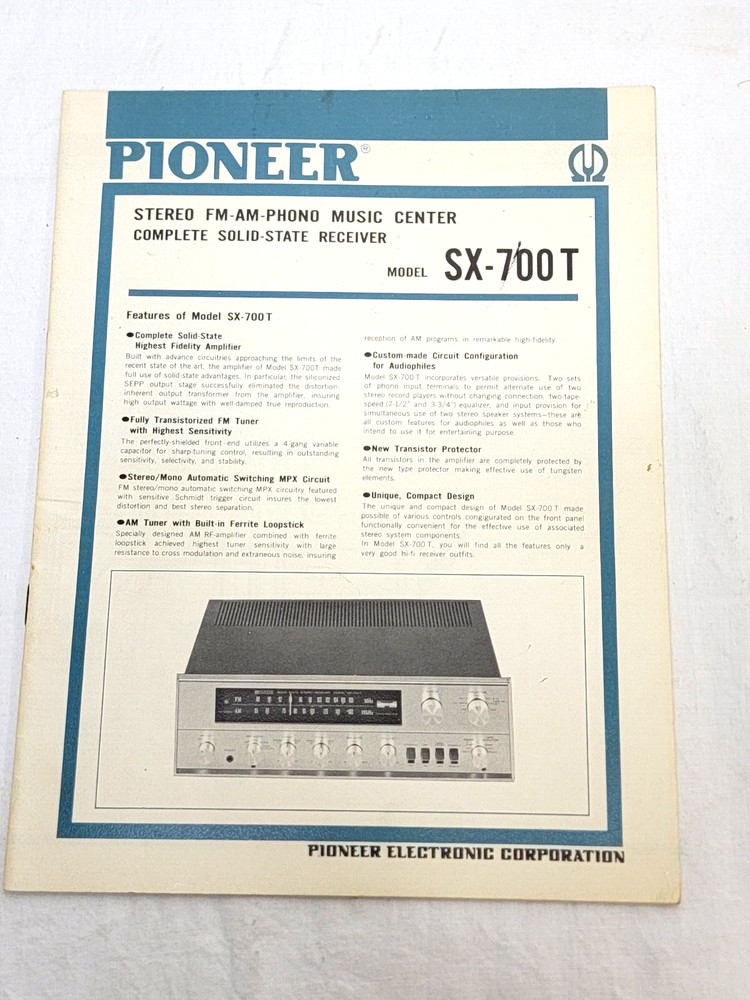 PIONEER MODEL SX-700T RECEIVER ORIGINAL OPERATING INSTRUCTIONS SCHEMATIC