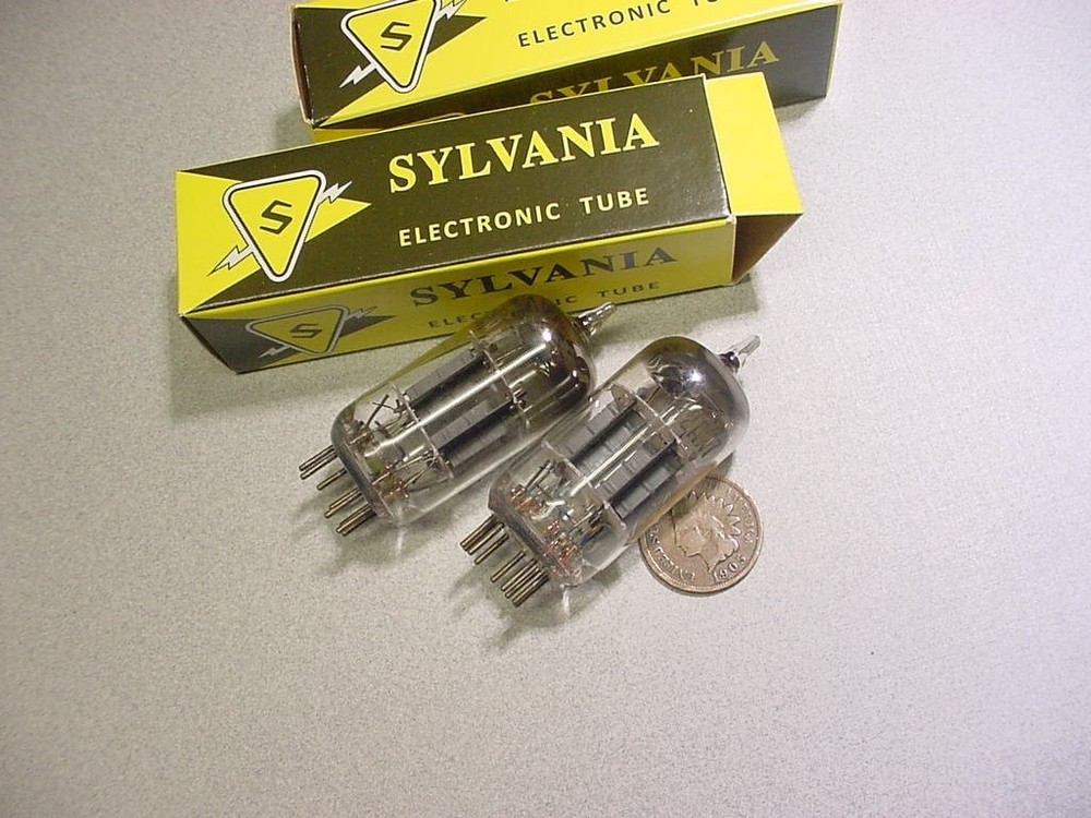 SYLVANIA 12AX7 ECC83 TUBE PAIR (circa 50s square getter TESTED STRONG) ***