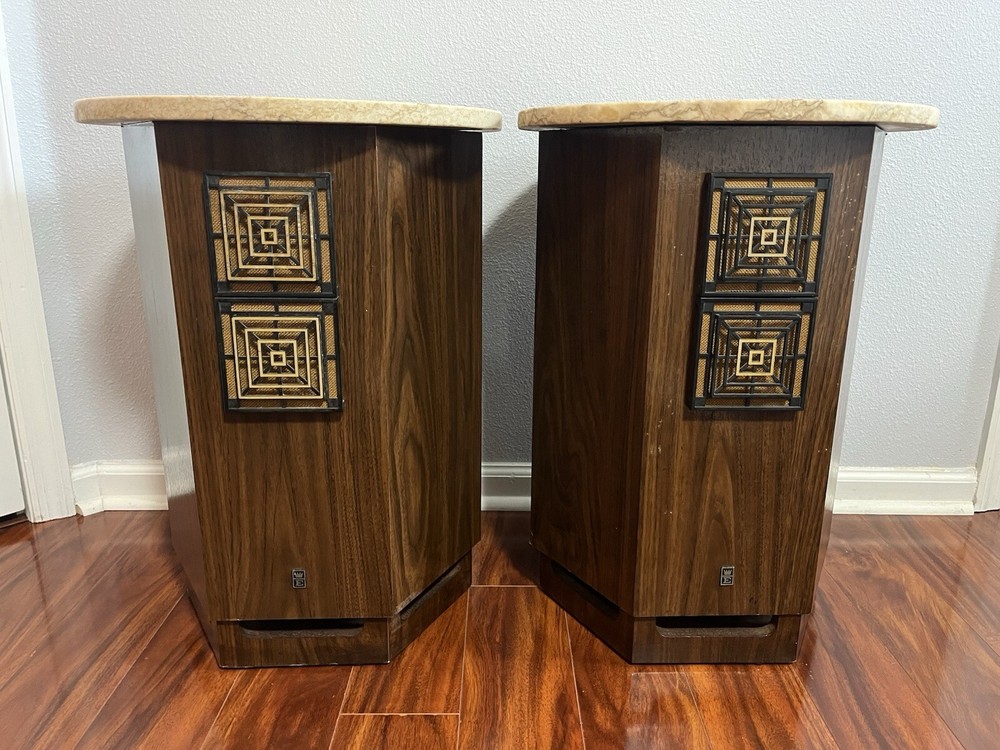 PAIR EMPIRE GRENADIER 6000 SPEAKERS Round Marble Table Top Vintage