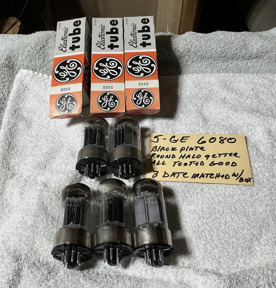 5 GE 6080 Vacuum Tubes 3 NOS Matching Codes Black Plate Power Amplifier Plus 2