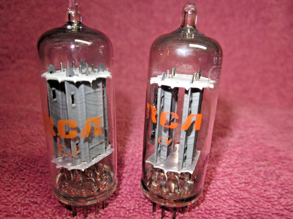 Matched Balanced Pair 6FQ7 RCA Clear Top Side Getter STRONG Tubes 6CG7