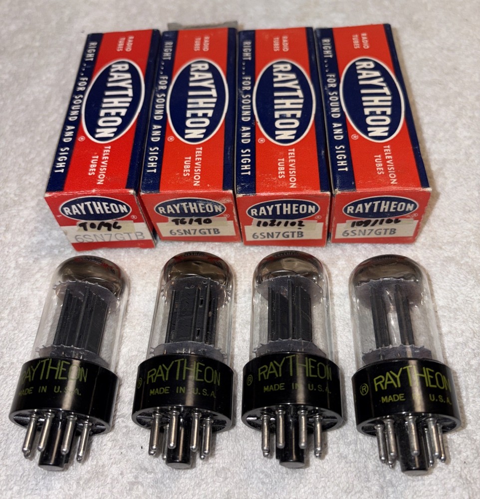 4- Raytheon 6SN7GTB Vacuum Tubes 0-Getter Black Plate TV7 Tested NOS