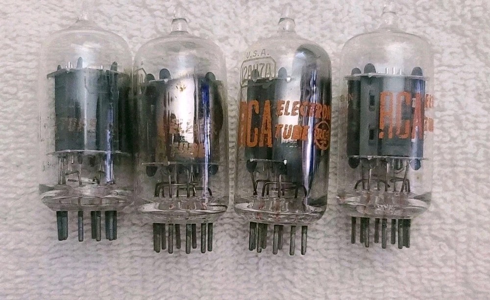 Very Strong Quad RCA 12AU7A Clear Top Grey Plate Side [] Getter
