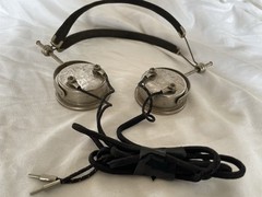 Antique PAL Headphones Cloth Wire Headband Radio Headset Earphones Pin Plugs