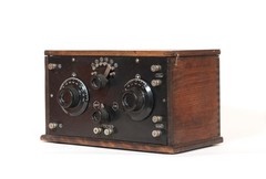 Excellent 1922 Tuska 224 Radio w/Kellogg Headset & Amber Glass 201 Tube * Works