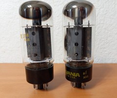 2 Sylvania EL34 6CA7 “OO” Getter Welded Plates Fat Bottle Test Strong (Pair #2)