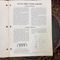 McIntosh MC-240 MC 240 Tube Amplifier Owner / User Manual *Original*