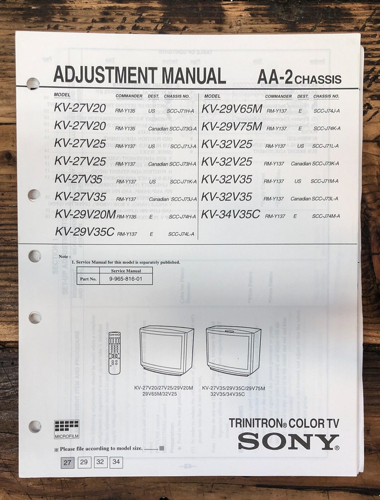 Sony KV-27V20 -29V20 -29V35C -32V35 TV Adjustment Manual *Original*