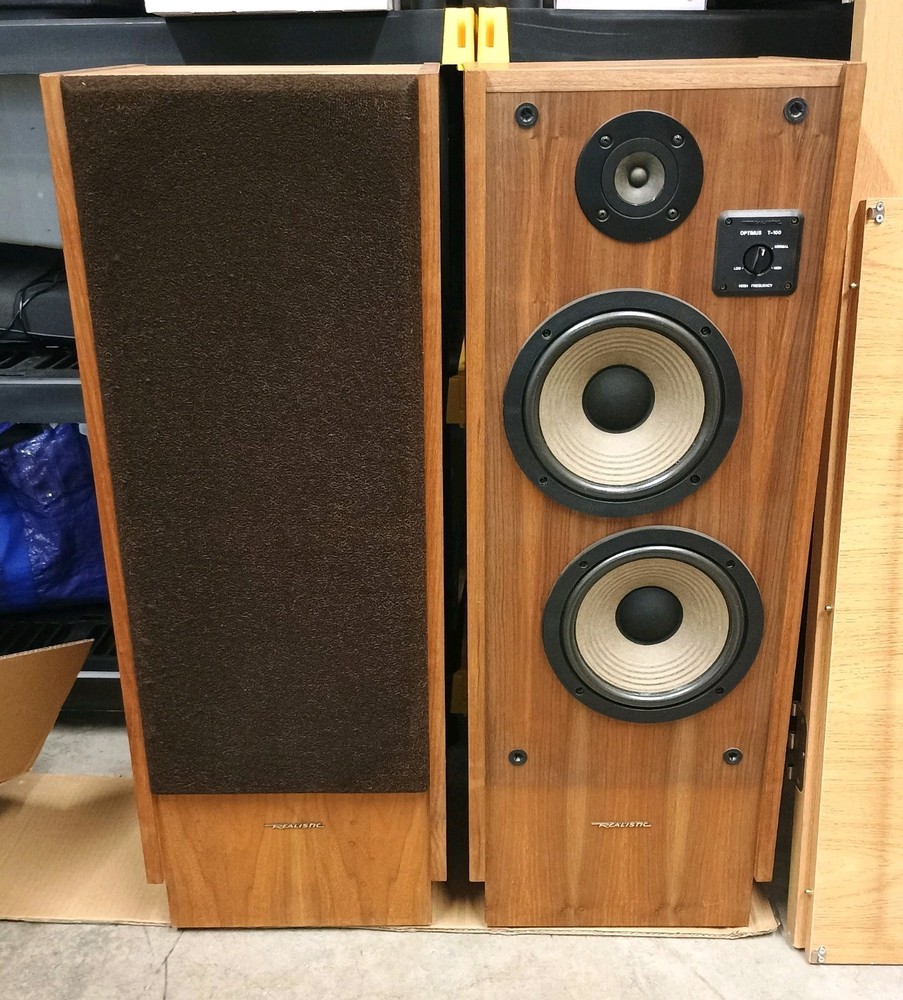 Realistic Optimus T-100 Speakers Walnut Veneer Audiofile Radio Shack Tandy WORKS