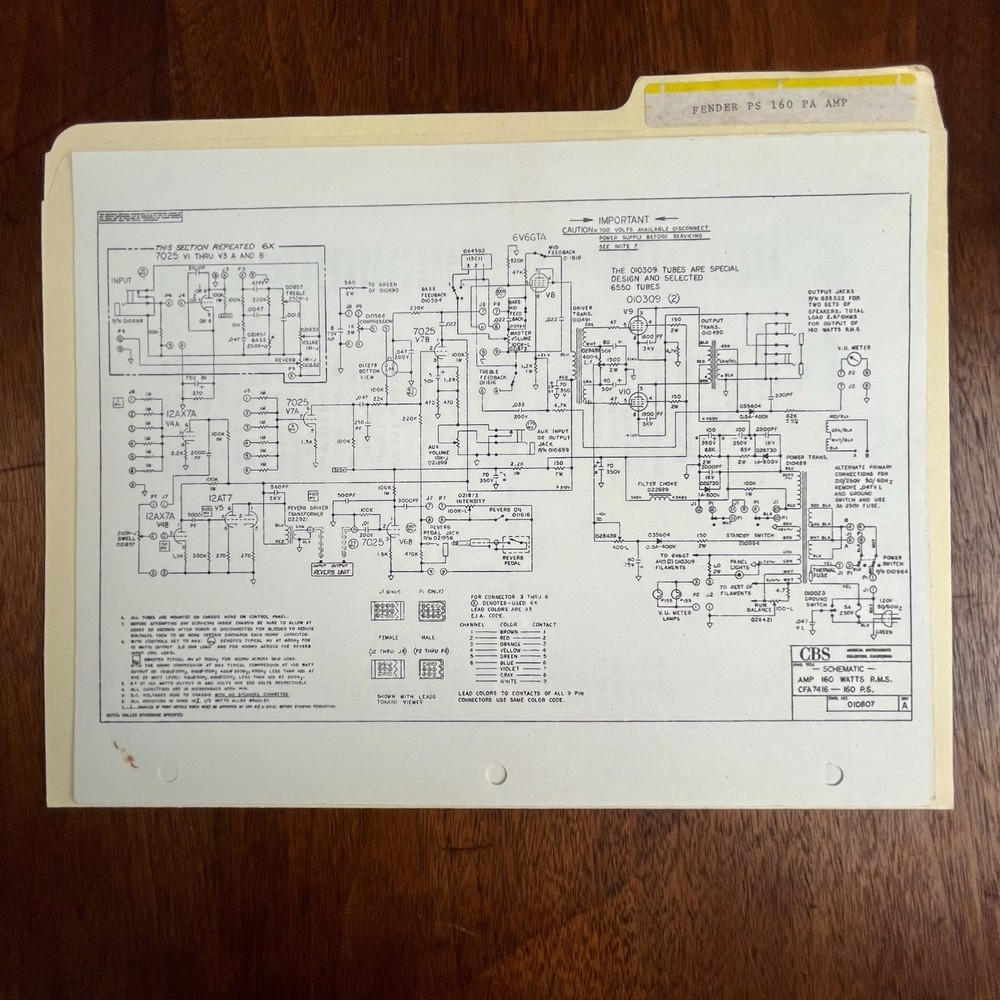 PS 160 PA AMPLIFIER ORIGINAL FENDER SCHEMATICS AND PARTS LISTS VINTAGE