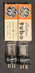 GE 6SN7 GTB 1960s CHROME SIDED HALO TALL BLACK BASE PERFECT MATCHED SET NIB