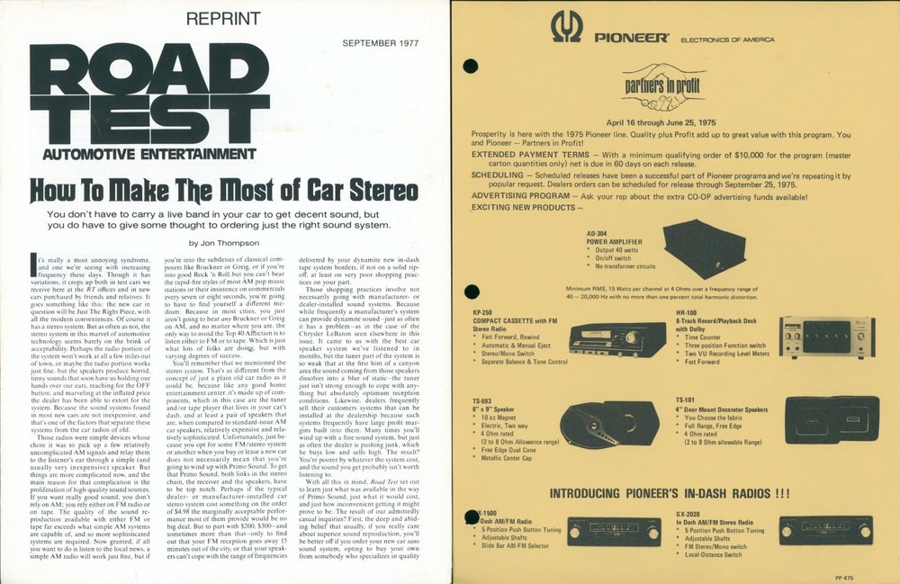1977 Pioneer Car Stereo Brochure Lot Road Test KP8000 GX2020 TS694 Speakers CB