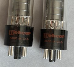 Matched Pair RCA 6V6GT Tubes Clear Top & Glass Black plates, Webcor labeled 1965