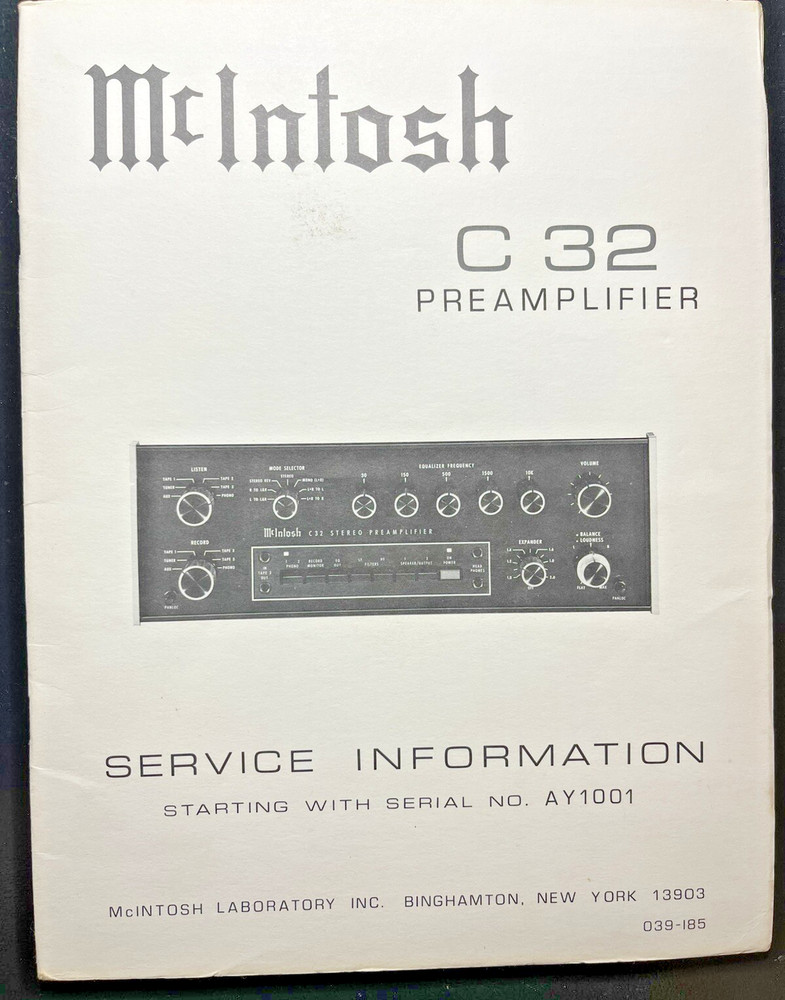 MCINTOSH C32 PREAMPLIFIER SERVICE INFORMATION SCHEMATICS AY1001 ORIGINAL D1348