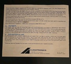 Audiotronics 152S Cassette Recorder Player Vintage Owners Manual Instructions