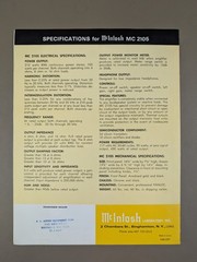 McIntosh MC 2105 Solid State Stereo Amplifier Brochure D-1583