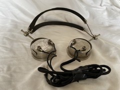 Antique PAL Headphones Cloth Wire Headband Radio Headset Earphones Pin Plugs