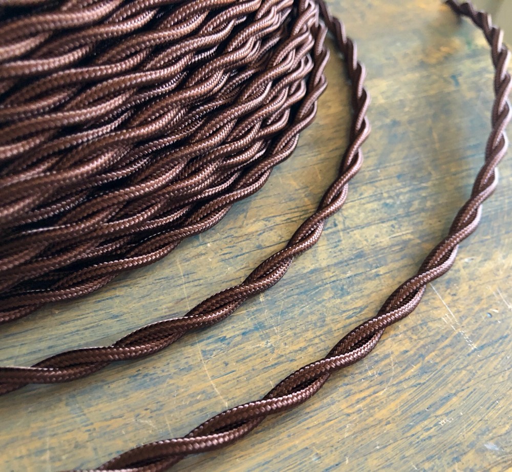 Brown Twisted Rayon Covered Wire, Vintage Style, Cloth Lamp Cord, Antique Lights