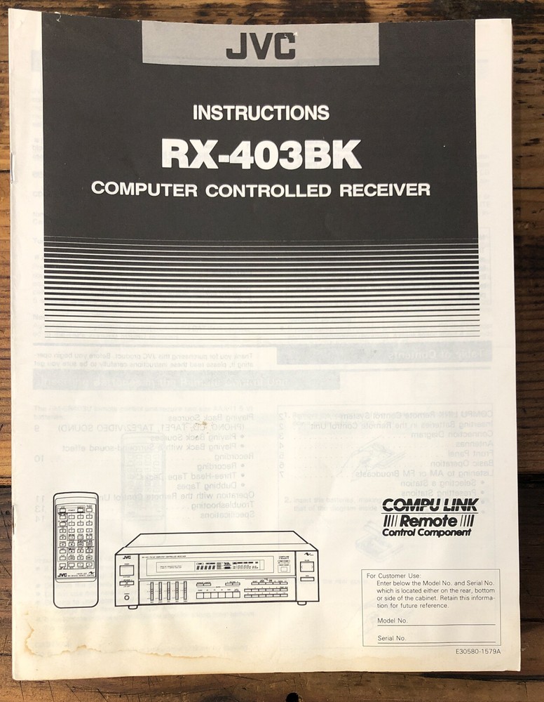JVC RX-403 RX-403BK Receiver Owner / User Manual *Original*