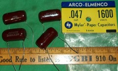 (4) NOS ARCO ELMENCO .047uF 1600V Mylar Paper Buffer Caps TEST OK!