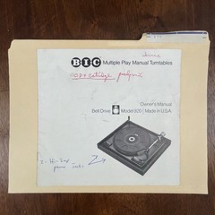 Vintage BIC Model 920 Turntable Owners Manual W/Notes