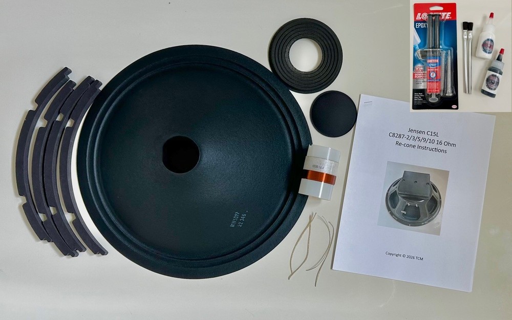Jensen C15L C8287-2/3/5/9/10 16 Ohm complete recone kit WITH ADHESIVE PACK