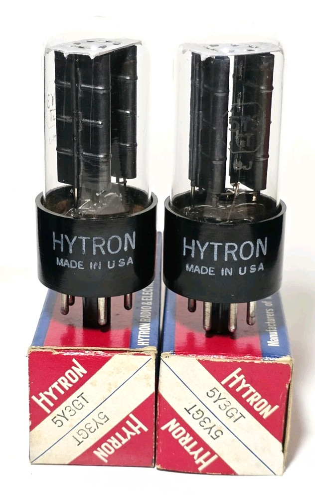 Date Matched Pair CBS Hytron 5Y3GT Black Plate Vacuum Tubes Tested New On TV 7