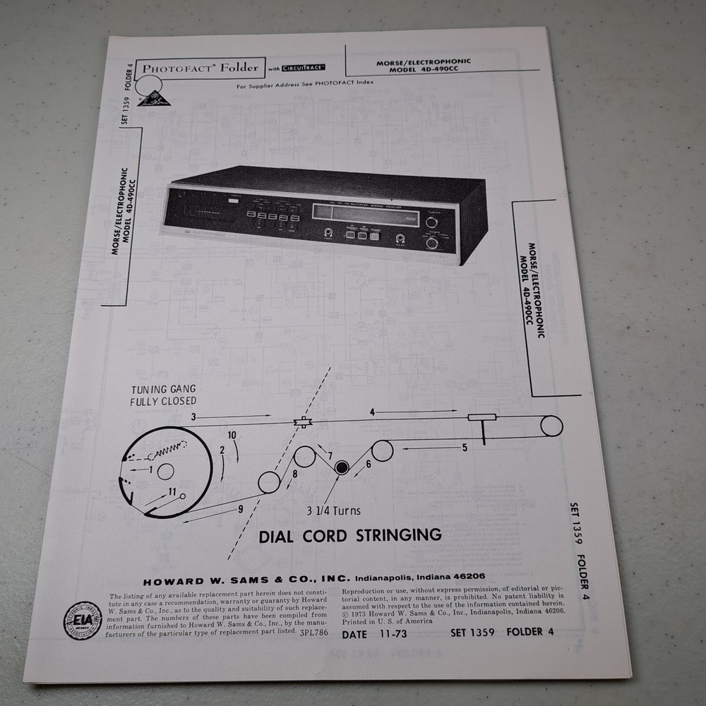 MORSE/ELECTROPHONIC Service Manual 4D-490CC 1973 Photofact