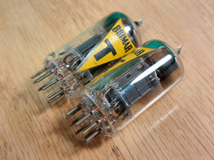 Pair of Brimar 6057 Yellow T Black Plate Square Getter 1956 Tubes – 6% matched