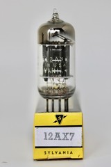 12AX7 ECC83 SYLVANIA BLACK-PLATE 17mm SQUARE 45º GETTER 1950s TUBES NOS 1,2 or 3