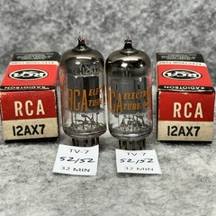 MATCHED PAIR OF 1960 NOS RCA 12AX7 17MM LONG PLATE ANGLED SQUARE GETTER TUBES