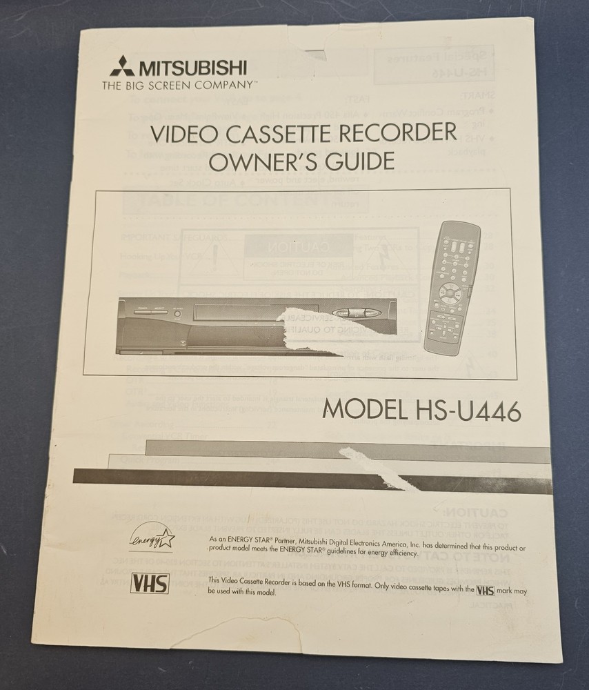 Mitsubishi VHS Video Cassette Recorder Owner’s Guide Model HS-U446