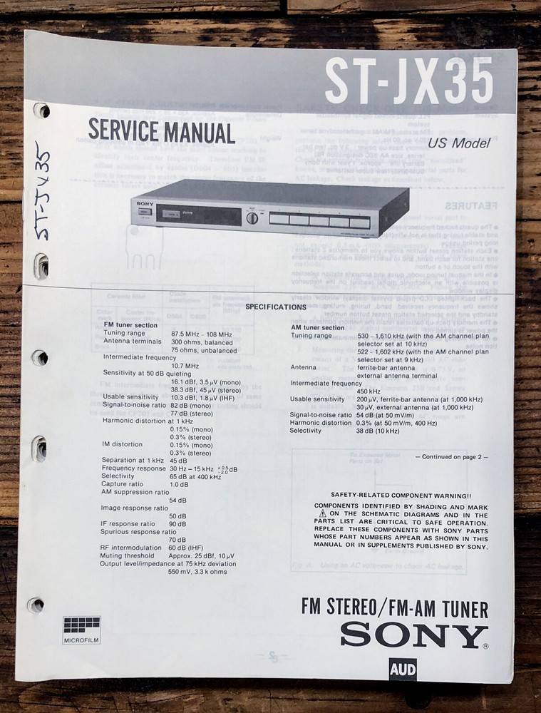 Sony ST-JX35 Tuner Service Manual *Original*