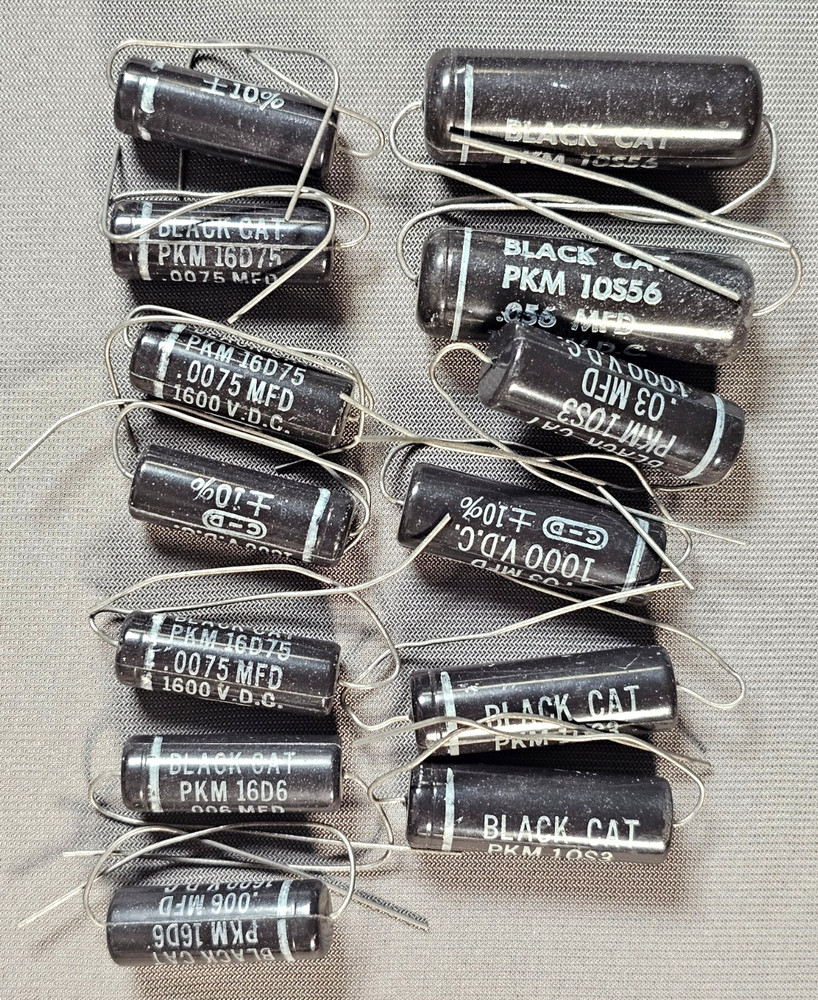 Lot of 13 Cornell Dubilier Black Cat Capacitors, 4 values NOS