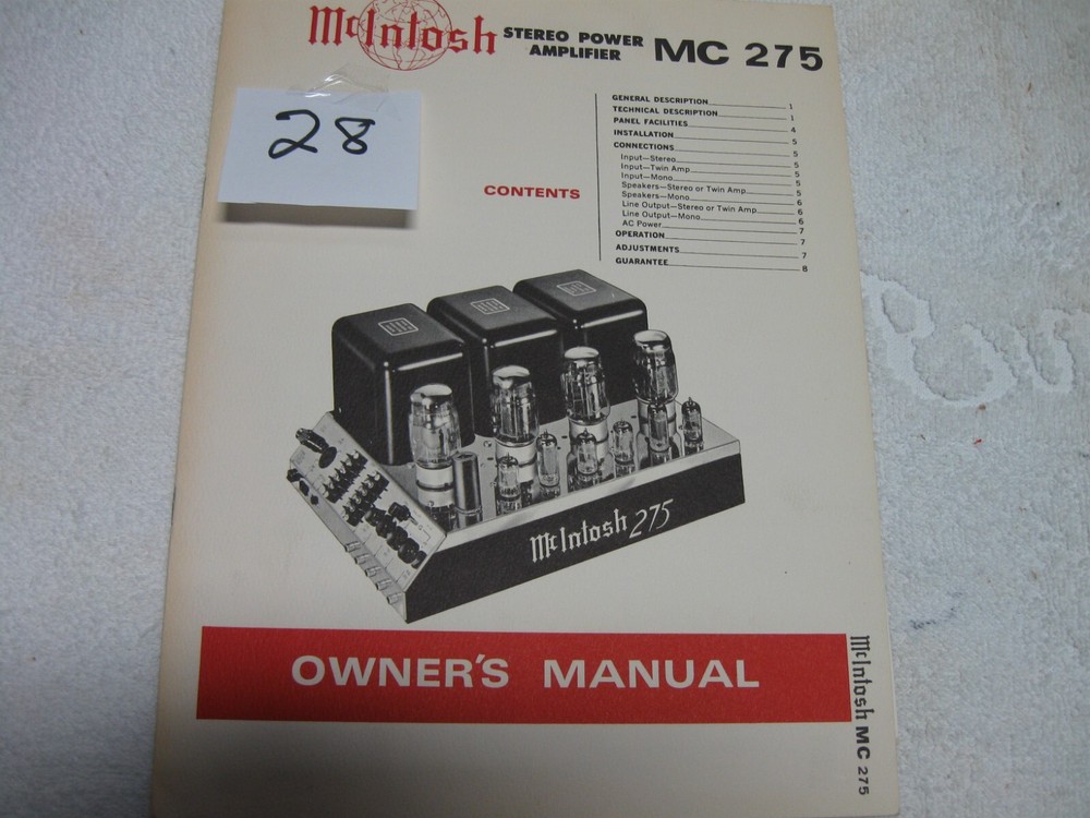 McIntosh MC-275 Original Owners Manual