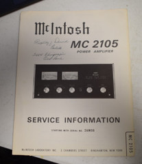 Original McIntosh MC 2105 Power Amplifier Service Information Owner’s Manual