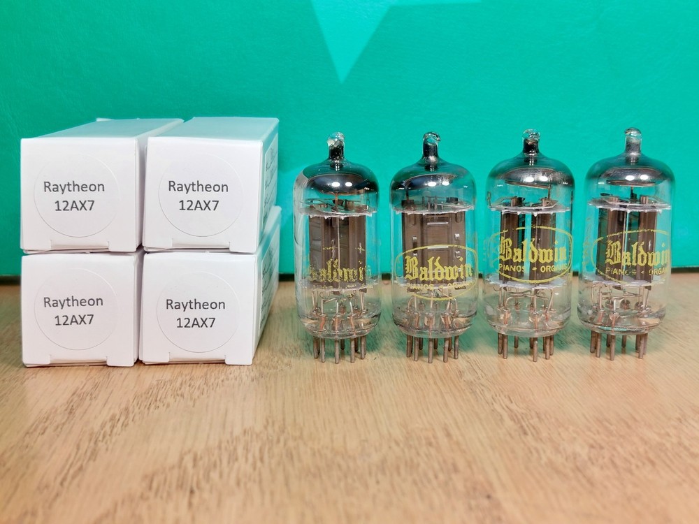 Quad of Raytheon 12AX7 Black Plate Vacuum Tubes – 6% matched