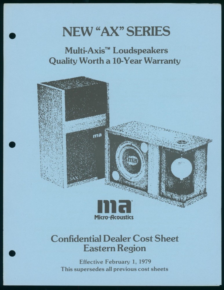 1979 Micro-Acoustics AX Series Loudspeaker Confidential Dealer Price Stereo HiFi