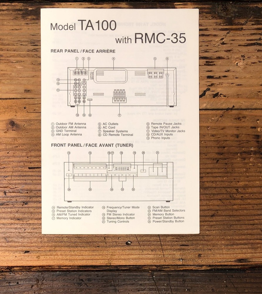 Marantz Model TA 100 Amplifier Owners / User Manual *Original*
