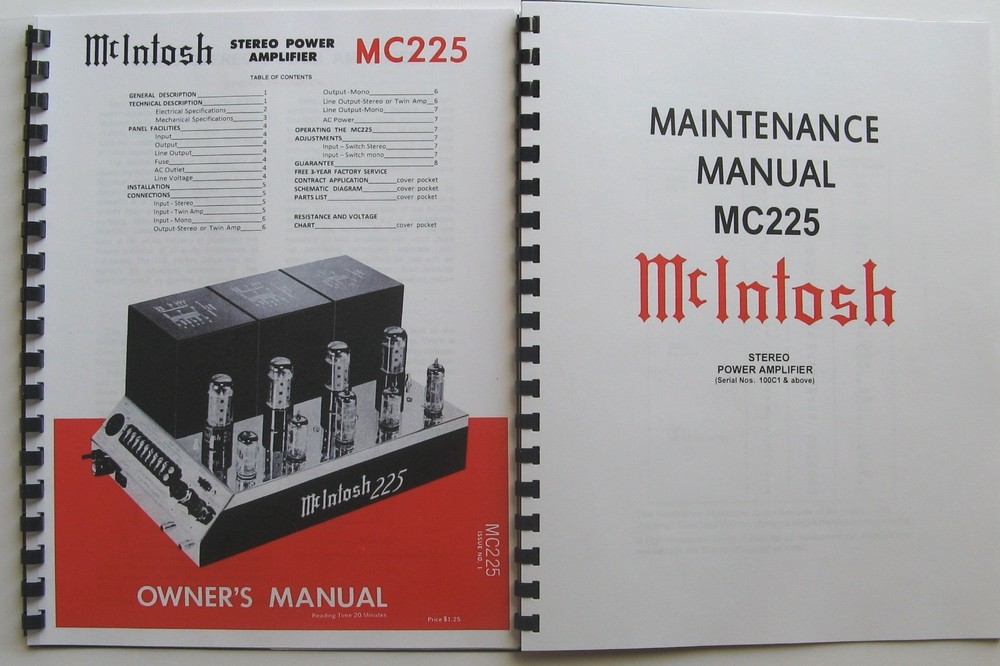 *USA* ULTIMATE MCINTOSH MC225 OWNER’S / MAINTENANCE MANUAL