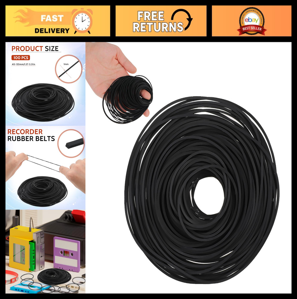 100 Pcs Rubber Belts for Cassette Recorder Repair – 40-135mm Flat Tape Belts