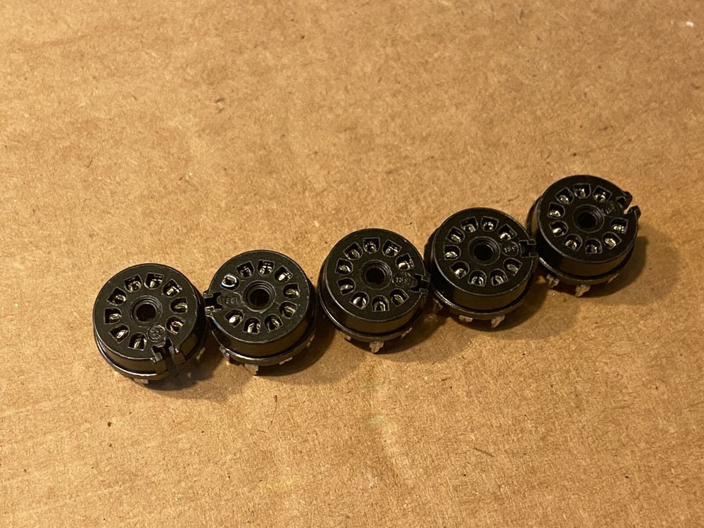 5 NOS Vintage Black Cinch 9-Pin PC BOARD MOUNT Vacuum Tube Sockets (Qty)