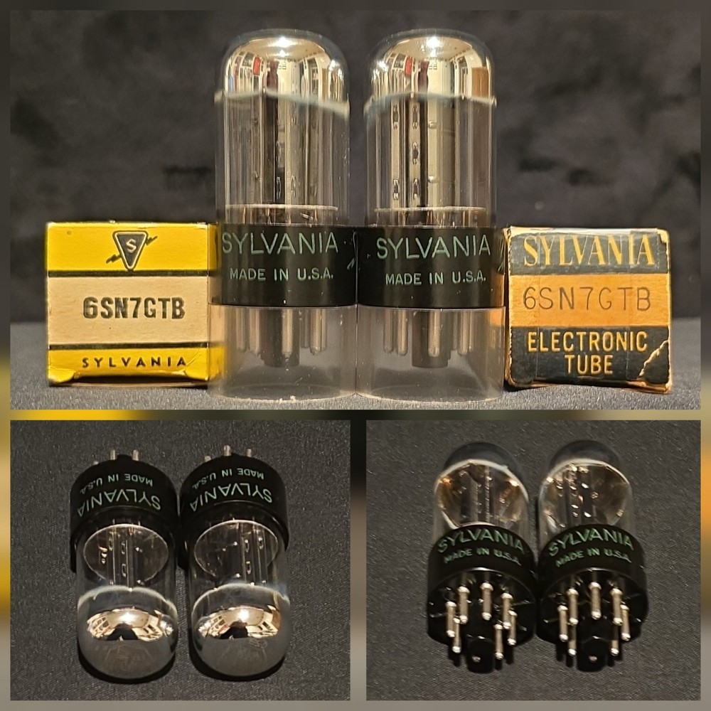 SYLVANIA 6SN7 GTB TUBE 1965 GREEN LABEL BLACK BASE CHROME TOP FOIL MATCHED SET